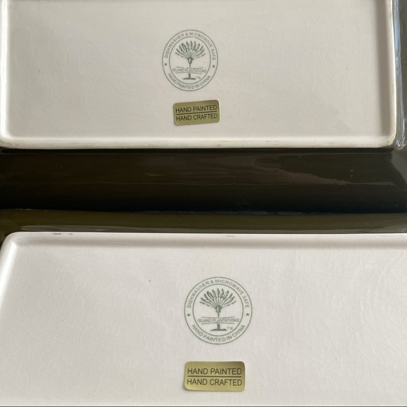 Island Plantations Sushi Set 4 Pieces Hand Painted Ceramic Areca Palm New - Picture 7 of 7